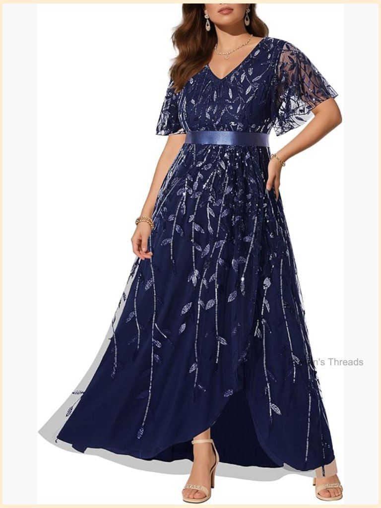 Sequin Embroidery V-Neck Prom Long Dress With Slit